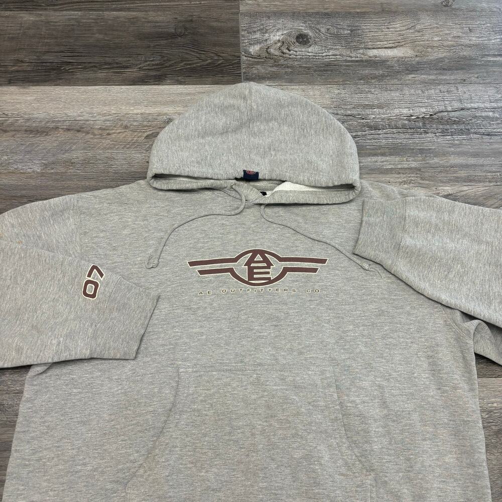 Vintage Y2K‎ American Eagle AE77 Performance Gray Mens XL Logo Pullover Hoodie